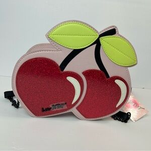 NWT Betsey Johnson Glitter Cherry Crossbody Bag Pink Red Sparkly Novelty Purse